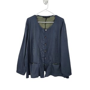 Amy Rigg Women's Vintage Button Front Peplum Viscose Shimmer Top